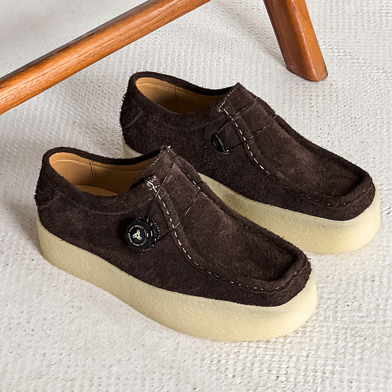 小众设计感厚底增高皮鞋男翻毛皮袋鼠鞋旋转扣方头乐福鞋潮德比鞋,淘宝优惠券,粉丝福利购,淘宝优惠卷