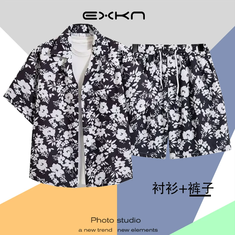 Retro shirt, beach shorts, set, oversize