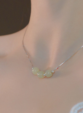 925纯银和田玉转运珠项链女