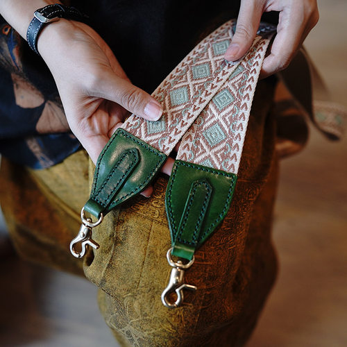 定制民族风复古可拆卸彩色针织铜扣包包宽肩带配件百搭时尚背带 - 图2