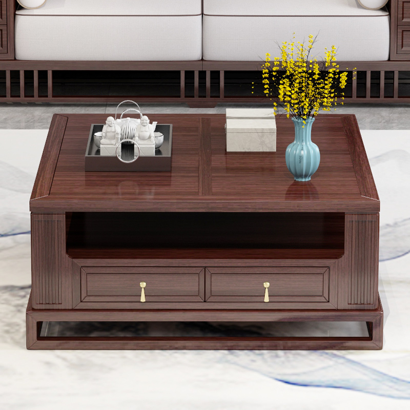新中式全实木榫卯方形茶几金丝檀木现代简约轻奢禅意储物客厅家具