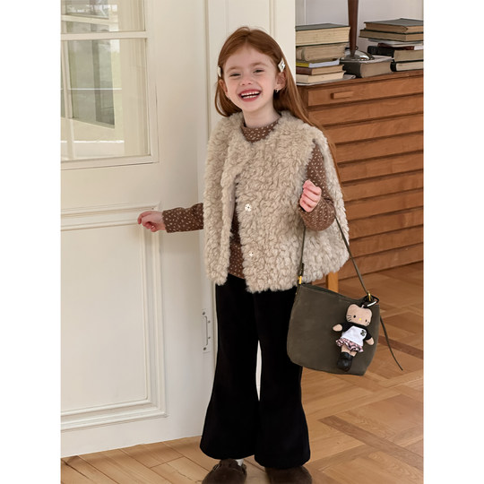 Manteau gilet en fourrure pour filles, haut de gilet d'automne et d'hiver