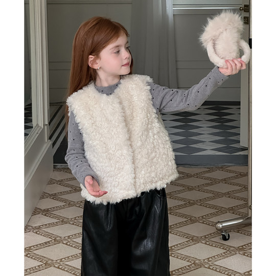 Manteau gilet en fourrure pour filles, haut de gilet d'automne et d'hiver