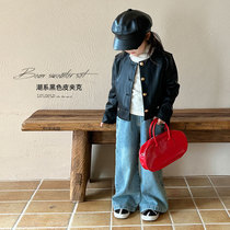 Girl Leather Coat Jacket Autumn Dress New Girl European and American Wind Ocean Gas Short Leather Jacket Children small Fragrant Wind Jacket