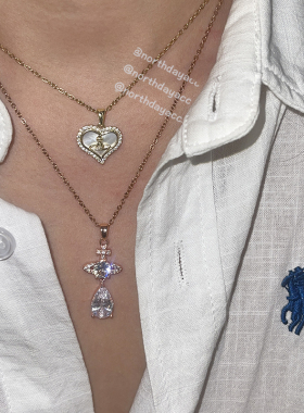 玫瑰金土星水滴宝石项链