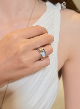 Northday皎洁月光 镀银开口长期主义月光石宽版ins戒指指环