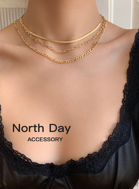 North Day不褪色!经典款人手一条钛钢保色扁平蛇骨链项链女锁骨链