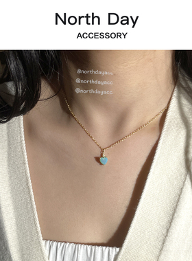 northday蛋白石爱心钛钢项链