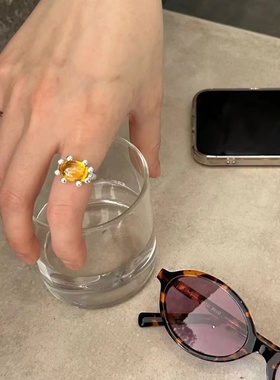 ins风时髦小众设计螃蟹造型发财开口戒指琉璃海胆手工戒指