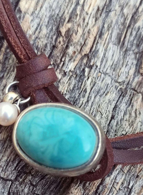 「湖水蓝」波西米亚绿松石项链复古vintage多层choker