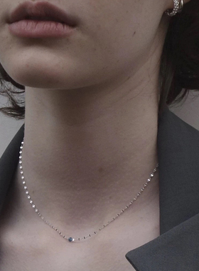 福利款自制out of label通体S925纯银电镀白金蓝色石锁骨链