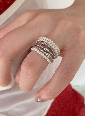 气质百搭珍珠多层戒指ins冷淡风高级感日常搭配指环食指戒