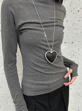 新款ins小众复古大爱心吊坠长款项链日常百搭简约饰品