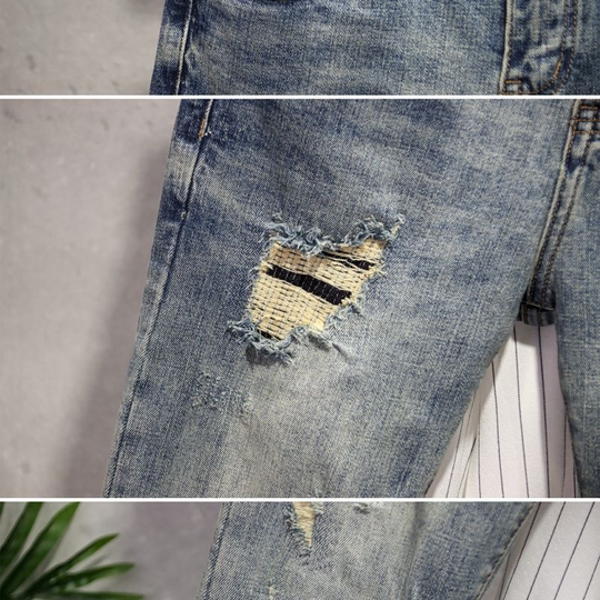 Spring de haute qualité et automne Nouveaux jeans déchirés pour hommes coréens Pantalon de pincement serré pantalon extensible