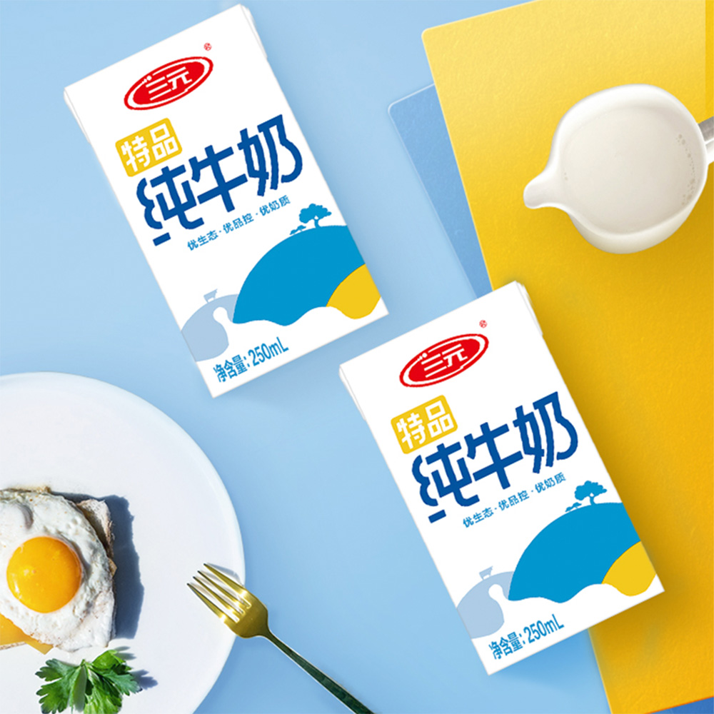 三元 特品纯牛奶无菌砖250ml*24盒100%生牛乳全脂牛奶 - 图0