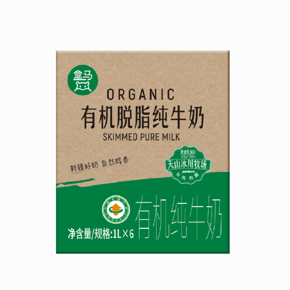 盒马 3.6有机脱脂纯牛奶 1L*6盒