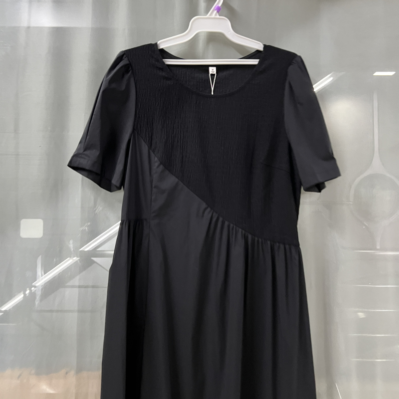 凯QDX-J080商场专卖2024夏时尚品质女装纯色棉布拼接休闲连衣裙子 - 图0