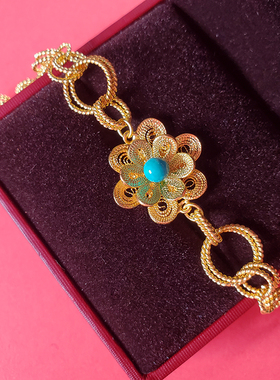 桂堂999花丝纯银手链复古珍珠