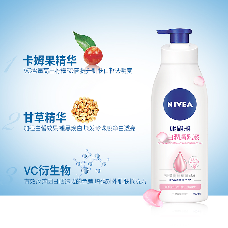 NIVEA妮维雅官方海外旗舰店妮维雅亮白润肤乳女台湾身体乳全身补水香体保湿全身滋润400ml*23