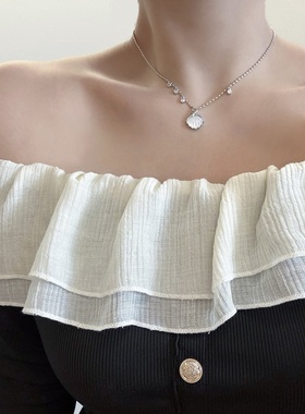 日韩时尚简约气质高级感贝壳吊坠项链女精致百搭锁骨链耳环女套装
