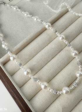 丽银新款镶钻珍珠项链女轻奢高级感小众设计感锁骨链劲链气质百搭