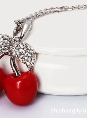 韩版红色长款高档水晶毛衣链