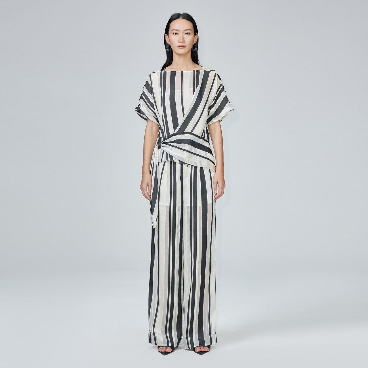 IMM尹默女装烧花面料套装高腰直筒条纹休闲裤气质阔腿裤夏,淘宝优惠券,粉丝福利购,淘宝优惠卷