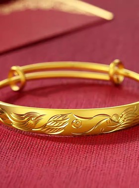 999足金推拉龙凤满天星手镯