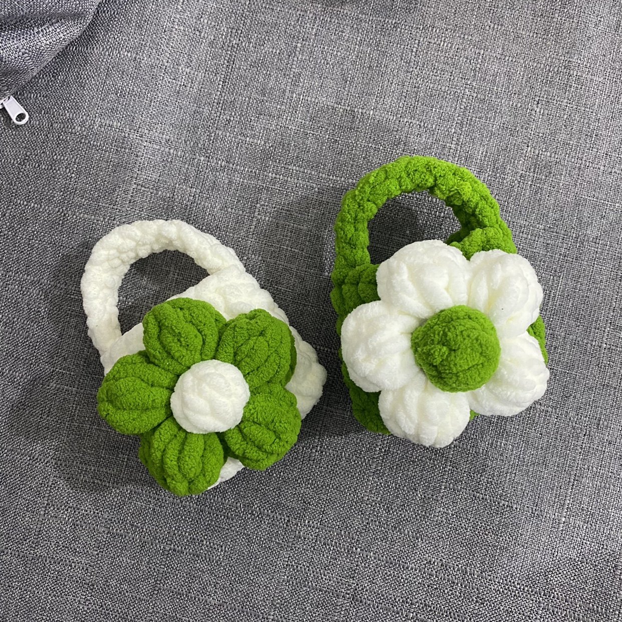 自制diy手工编织可爱材料包泡芙花毛线花朵耳机套耳机包手提迷你,淘宝优惠券,粉丝福利购,淘宝优惠卷