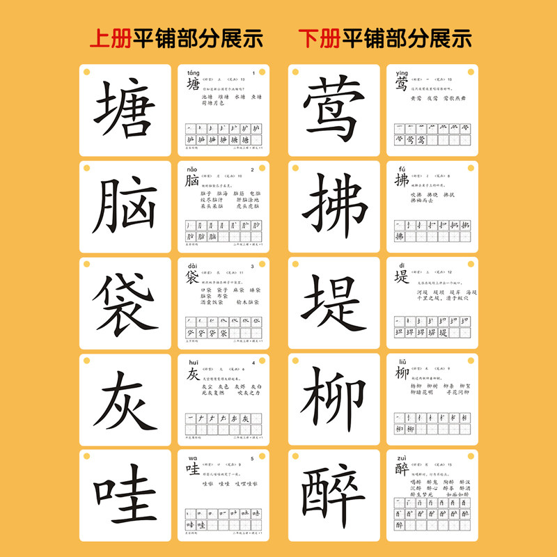 人教版小学生一二年级上下册语文课本同步识认字卡片生字拼音组词
