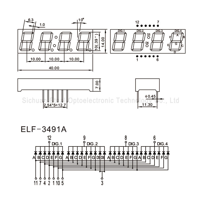 ELF-3491AS,ELF-3491BS0.39英寸4位时钟共阴共阳红色数码管YTNLED - 图1