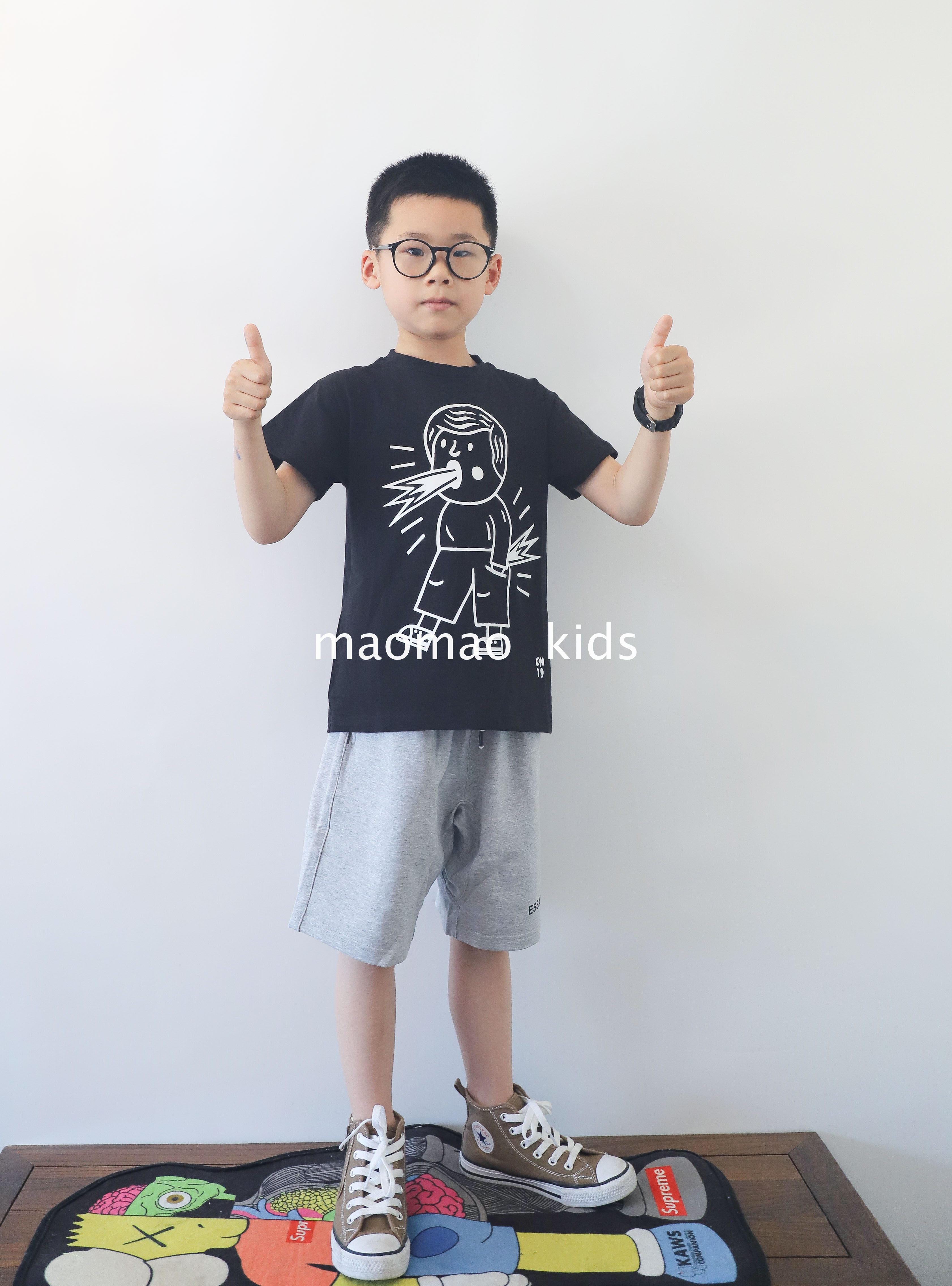 maomao kids2023夏日系定制潮款儿童中大童纯棉宽松毛圈运动短裤 - 图1