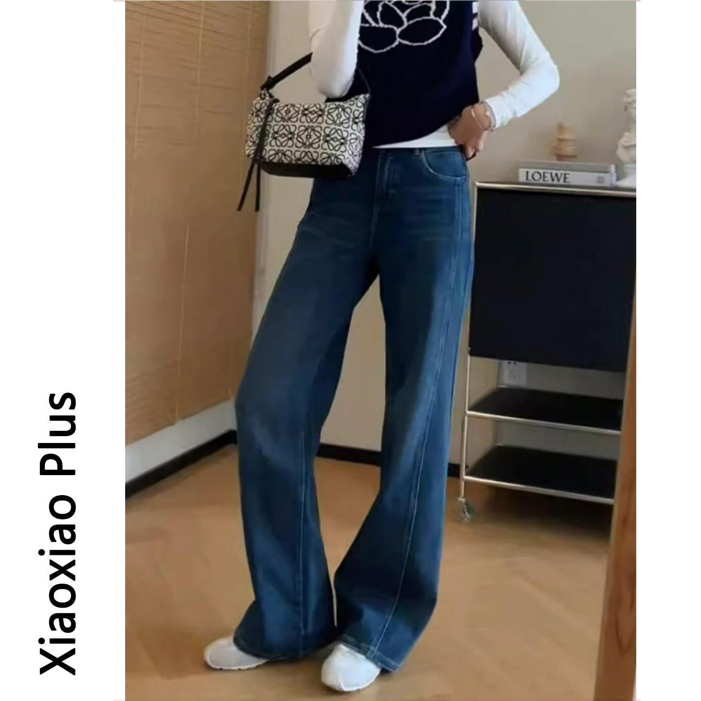 大码微喇牛仔裤女秋季2025新款胖mm阔腿梨形身材高腰显瘦直筒裤子 - 图0