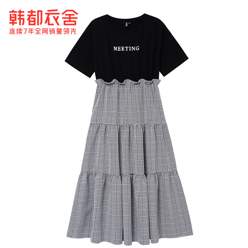 韩都衣舍拼接假两件格纹2022连衣裙 韩都衣舍连衣裙