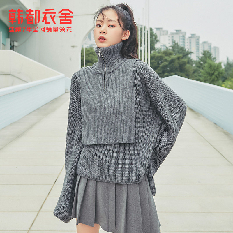 韩都衣舍长袖2022春袖口开叉毛毛衣 韩都衣舍毛衣