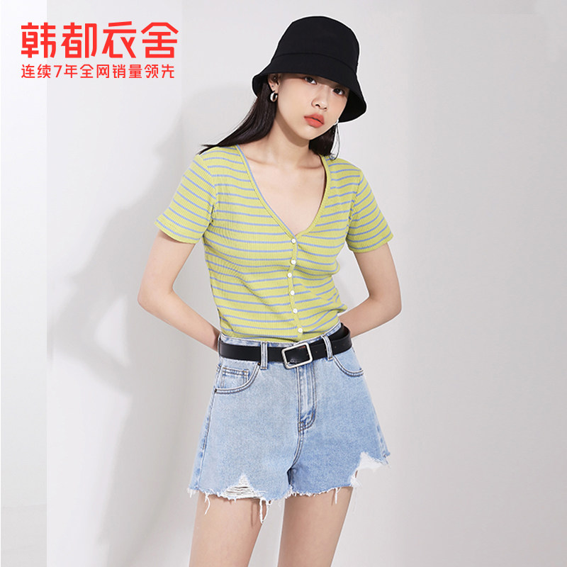 韩都衣舍2020夏新款韩版薄款魭热裤 韩都衣舍牛仔裤