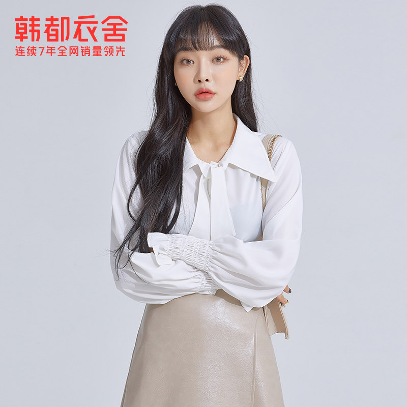 韩都衣舍2020秋装新款韩版系带衬衫 韩都衣舍敏丽衬衫