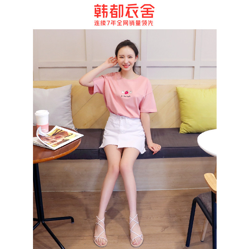 韩都衣舍2020夏装新款韩版刺绣t恤 韩都衣舍雨薇T恤