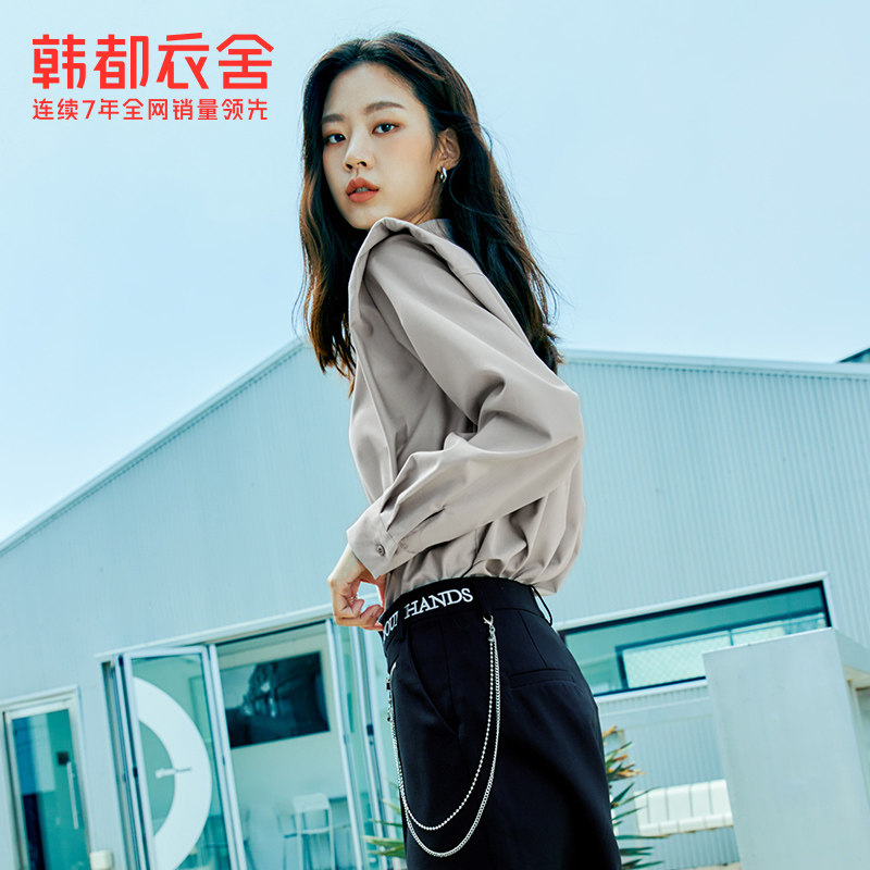 韩都衣舍雕刻肩设计感小众2022衬衫 韩都衣舍衬衫