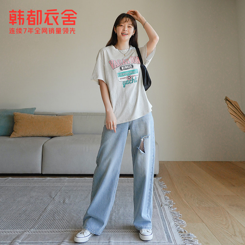 韩都衣舍宽松圆领2022夏季新款t恤 韩都衣舍T恤