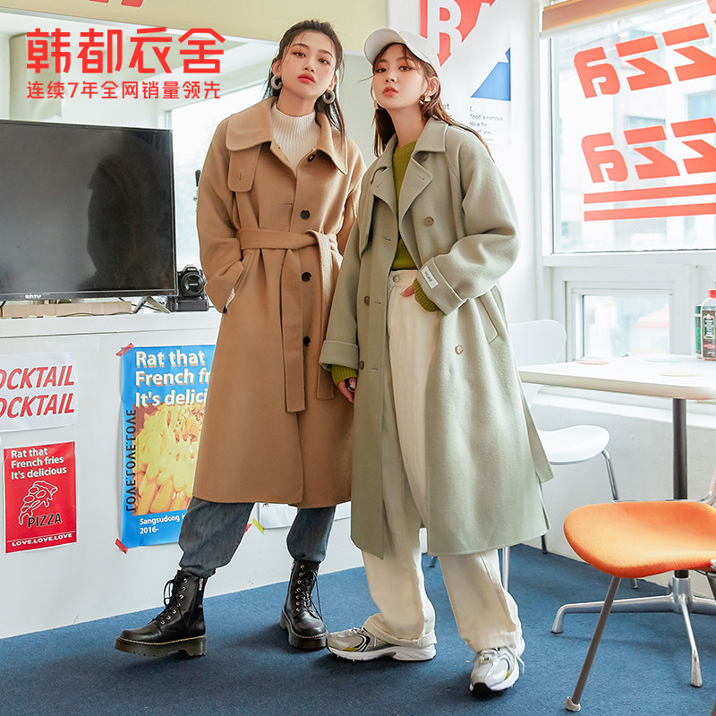 韩都衣舍2021秋装新款宽松羊毛大衣 韩都衣舍毛呢外套