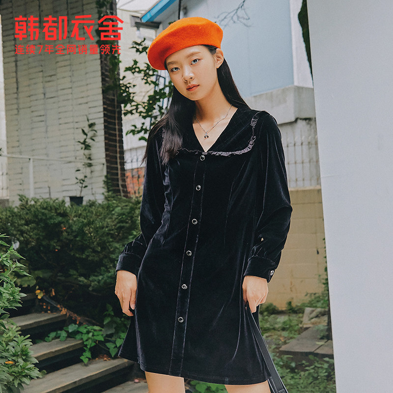 韩都衣舍丝绒女2022春装新款连衣裙 韩都衣舍连衣裙