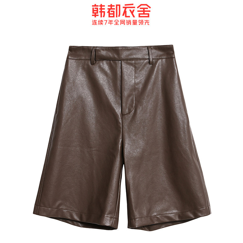 韩都衣舍2020春秋裤子宽松直筒皮裤 韩都衣舍嗒嗒休闲裤
