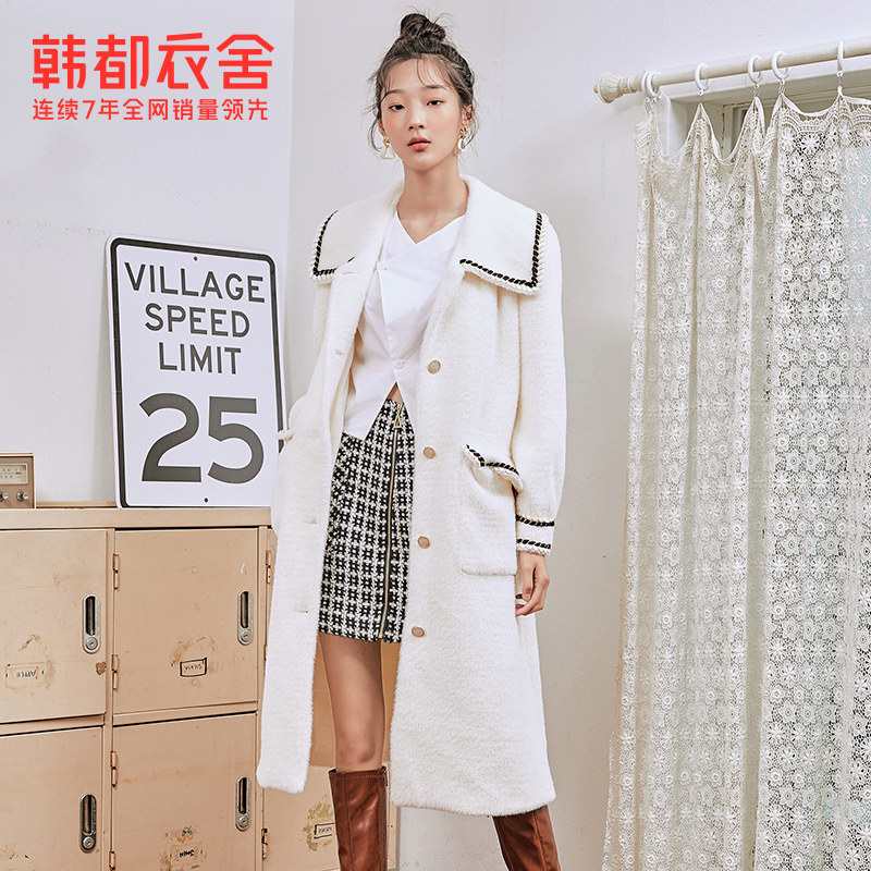 韩都衣舍秋冬新款复古温柔风大衣 韩都衣舍毛呢外套