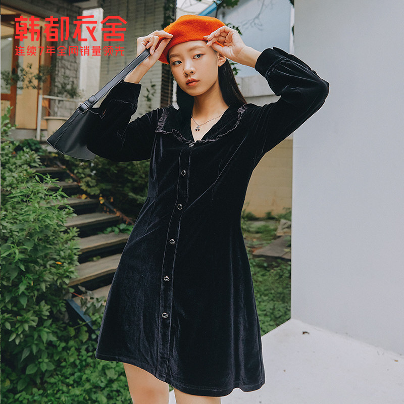 韩都衣舍丝绒女2022春装新款连衣裙 韩都衣舍连衣裙