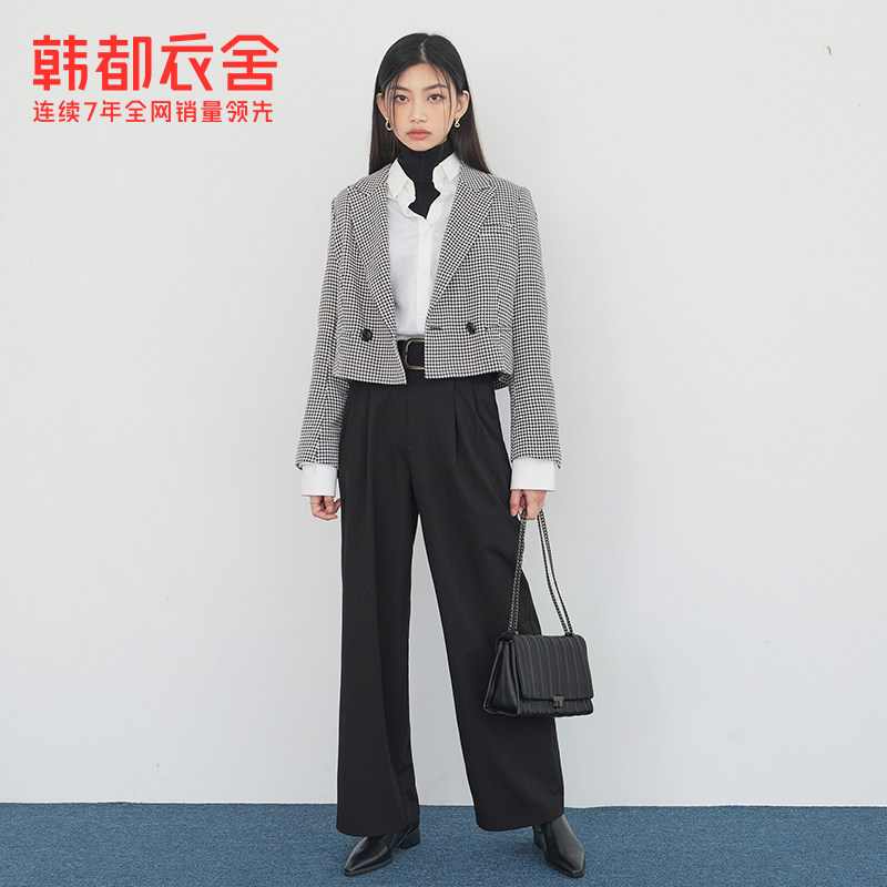 韩都衣舍格纹西装套装2021秋季新款 韩都衣舍时尚套装