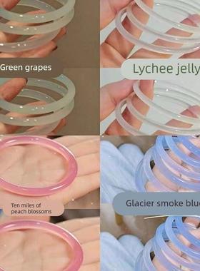 叮当镯一对玉髓手镯女款高冰玛瑙手镯子美人条细条玉手镯子送礼物