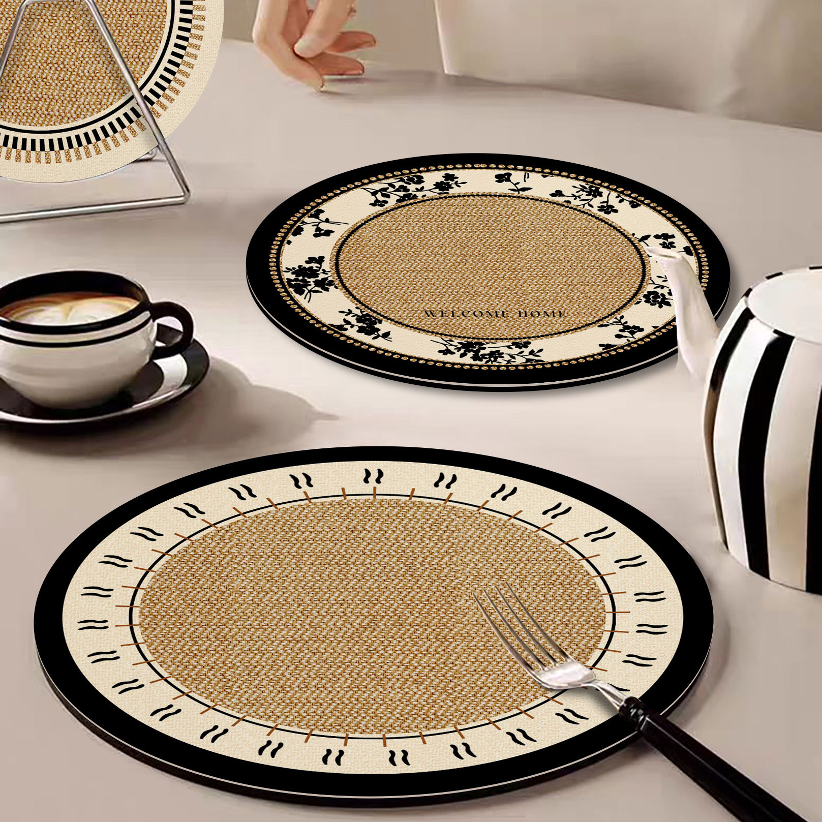 仿麻布纹餐桌隔热圆形小餐垫耐高温桌面碗盘小桌垫办公桌水杯垫,淘宝优惠券,粉丝福利购,淘宝优惠卷