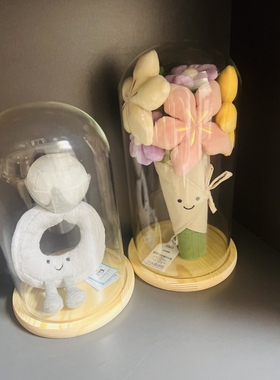 jellycat手捧花展示盒花瓶透明防尘毛绒永生干花收纳保存玻璃罩子