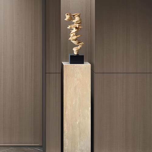 中古侘寂风米黄洞石岩板玄关底座展示台立柱方橱窗陈列摆件花架 - 图2